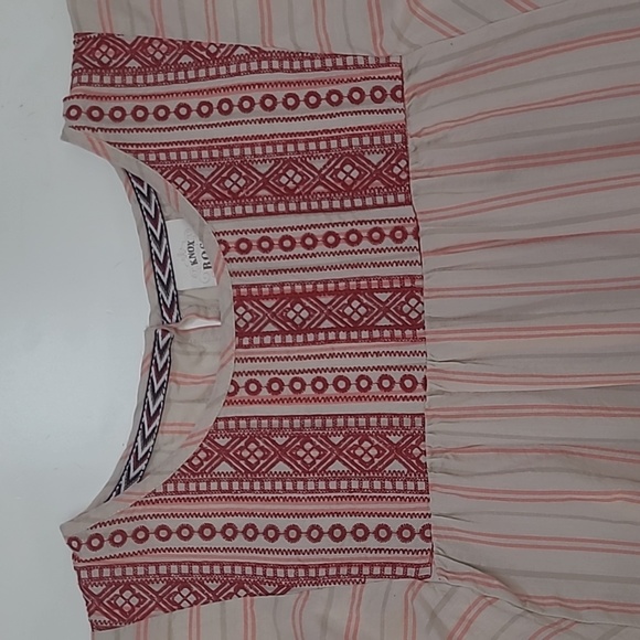 Knox Rose Boho Top Flutter Sleeve Striped Smock Style Embroidered Flounce Blouse - Picture 11 of 17